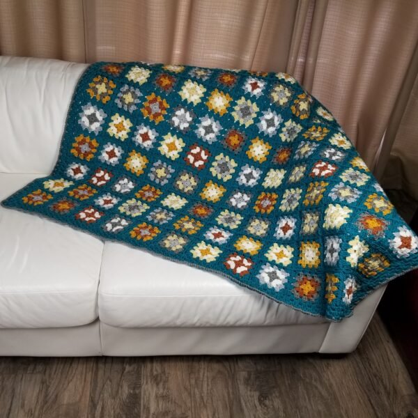 Peacock granny square blanket